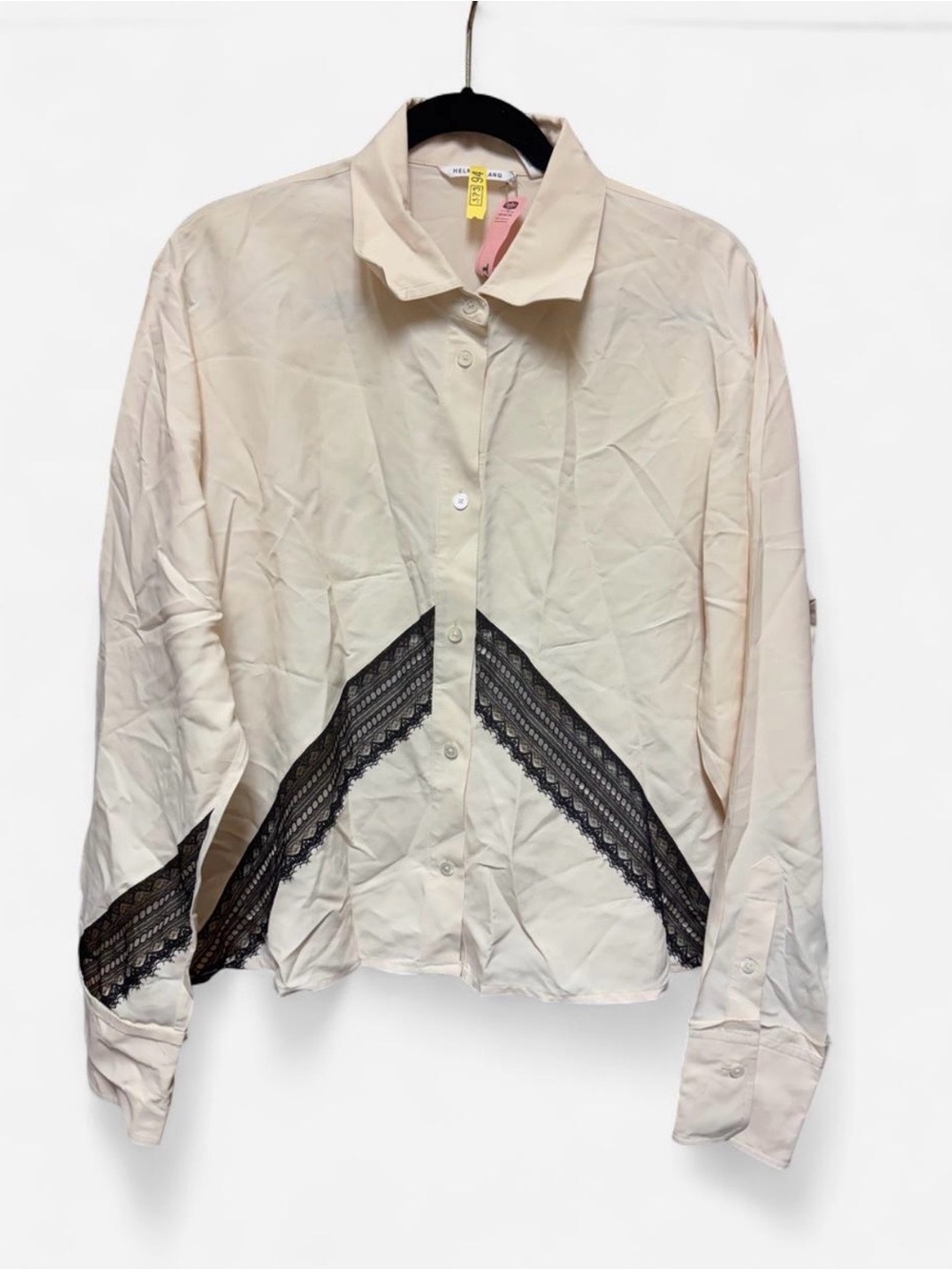 Helmut Lang Collared Viscose Shirt with Black Lace Trim (As Is Tailored)